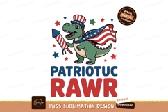 Dinosaur wearing patriotic hat and cape holding firework Product Image 1