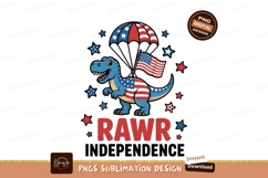 Blue dinosaur with american flag and umbrella image Product Image 1