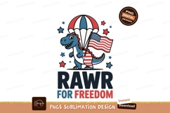 Blue dinosaur holding american flag under umbrella Product Image 1