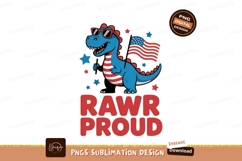 Blue dinosaur wearing sunglasses holding American flag Product Image 1