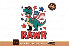 Dinosaur holding American flag with stars image Product Image 1