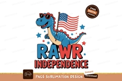 Blue dinosaur holding american flag independence stars Product Image 1
