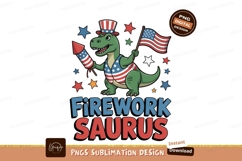 Patriotic dinosaur holding flag and firework american Product Image 1