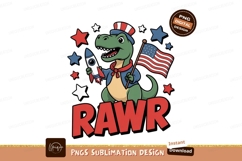 Dinosaur holding rocket and flag stars Product Image 1
