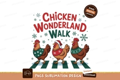 Festive chickens crossing road winter Product Image 1