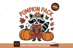 Cute raccoon knitting with pumpkins and leaves yarn Product Image 1