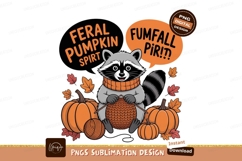 Raccoon knitting pumpkins autumn leaves image Product Image 1