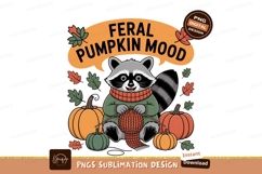 Raccoon knitting surrounded by pumpkins and leaves Product Image 1