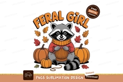 Raccoon knitting pumpkins autumn leaves image Product Image 1
