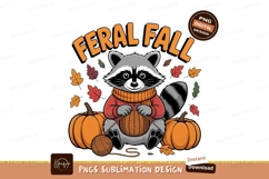 Raccoon knitting pumpkin autumn leaves image Product Image 1