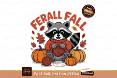 Raccoon knitting pumpkins fall leaves image Product Image 1