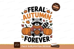 Adorable raccoon knitting surrounded by pumpkins and autumn Product Image 1