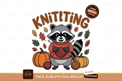 Raccoon knitting autumn sweater leaves pumpkins Product Image 1