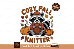 Raccoon knitting cozy fall pumpkin Product Image 1