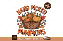 Orange pumpkins in woven basket autumn harvest Product Image 1