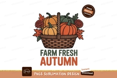 Autumn harvest basket with pumpkins flowers butterflies Product Image 1