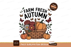 Autumn harvest pumpkins in basket leaves Product Image 1