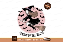 Charming Witch Riding Broomstick Sublimation Png Product Image 1