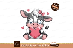 Cute Cartoon Cow Holding Pink Heart Product Image 1