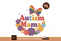 Autism Mama Sublimation Png Floral Butterfly Design Product Image 1