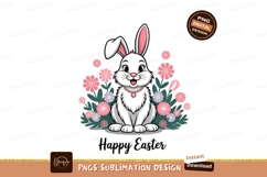 Cute Easter Bunny Surrounded By Flowers Product Image 1