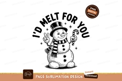 Monochrome Snowman With Candy Cane Art Product Image 1