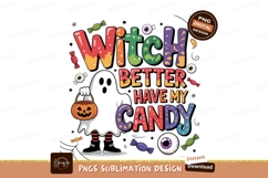 Whimsical Halloween Ghost Witch Candy Artwork Product Image 1