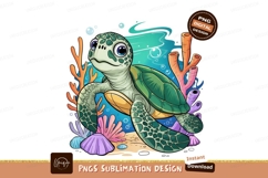 Cartoon Sea Turtle Swimming Underwater Illustration Product Image 1