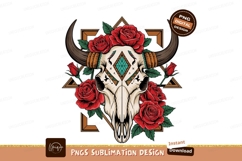 Bull Skull Roses Geometric Sublimation Png Product Image 1