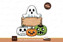 Cartoon Halloween Ghost And Pumpkins Design Product Image 1