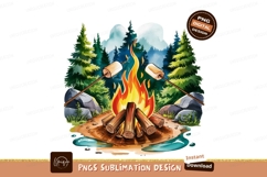 Watercolor Bonfire With Marshmallows Sublimation Png Product Image 1