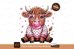 Cute Cartoon Cow Valentine Sublimation Png Product Image 1