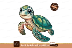 Adorable Baby Sea Turtle Swimming Illustration Product Image 1