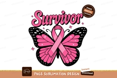 Survivor Pink Butterfly Cancer Ribbon Sublimation Png Product Image 1