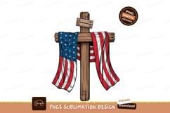 Rustic Wooden Cross American Flag Sublimation Png Product Image 1