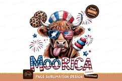 Patriotic Highland Cow Sublimation Png Product Image 1