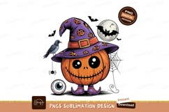 Halloween Cartoon Pumpkin With Witch Hat Design Product Image 1