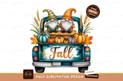 Gnomes Pumpkins Blue Truck Fall Theme Art Product Image 1