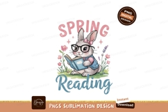 Cute Bunny Spring Reading Sublimation Png Product Image 1