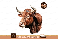 Brown Bull Portrait Artistic Illustration Style Product Image 1
