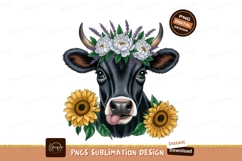 Floral Crown Cow Sublimation Png Product Image 1