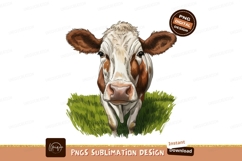Hand Drawn Cow Portrait On Meadow Product Image 1