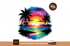 Watercolor Tropical Sunset Palm Trees Scene Product Image 1