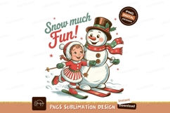 Girl And Snowman Skiing Sublimation Png Product Image 1