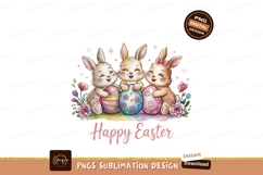 Watercolor Easter Bunnies Holding Easter Eggs Product Image 1