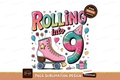 Rolling Into Nine Birthday Sublimation Png Product Image 1