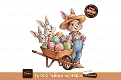 Easter Bunnies Eggs Wheelbarrow Sublimation Png Product Image 1