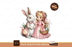Easter Girl And Bunny Watercolor Art Product Image 1
