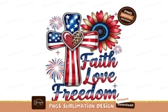 Patriotic cross with sunflower sublimation png Product Image 1