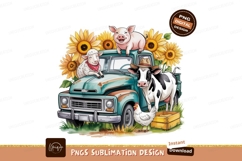 Farm animals on vintage truck sublimation png Product Image 1